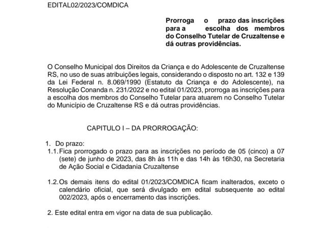 PRORROGAÇÃO ELEIÇÃO CONSELHOR TUTELAR!